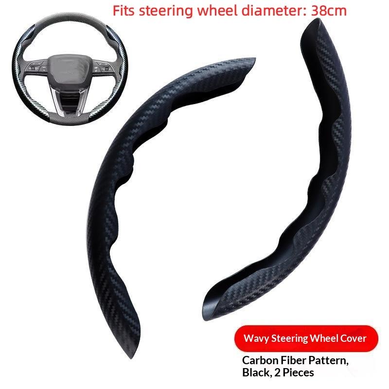 2Pcs Carbon Fiber Leather Car Steering Wheel Cover Universal Anti-slip Protector Perfect for Car Modification Enthusiasts