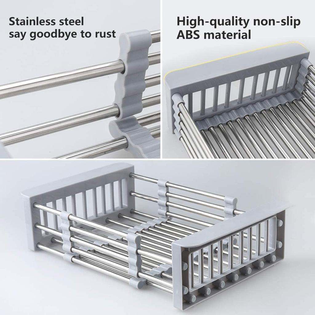 Kitchen Dish Drying Rack,over Sink Telescopic Stainless Steel Dish Rack/drainer,adjustable Vegetable Fruit Drain Basket For Sink