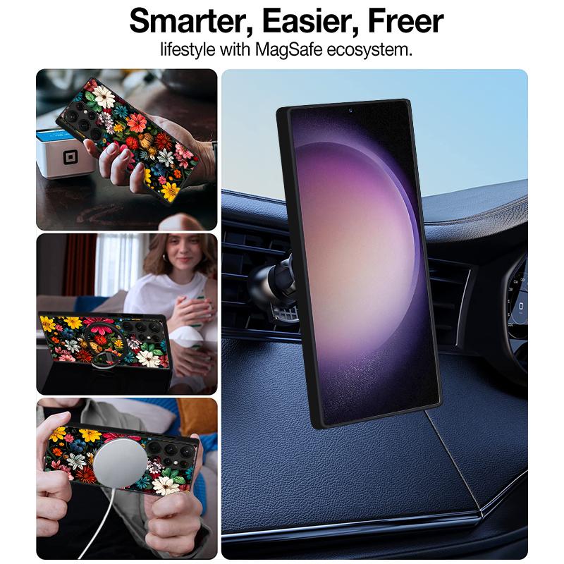 Magnetic Flower Pattern Phone Case For Samsung Galaxy S26 S23 S24 Ultra S25 FE S22 Plus S25 Edge For Magsafe Matte Hard PC Cover