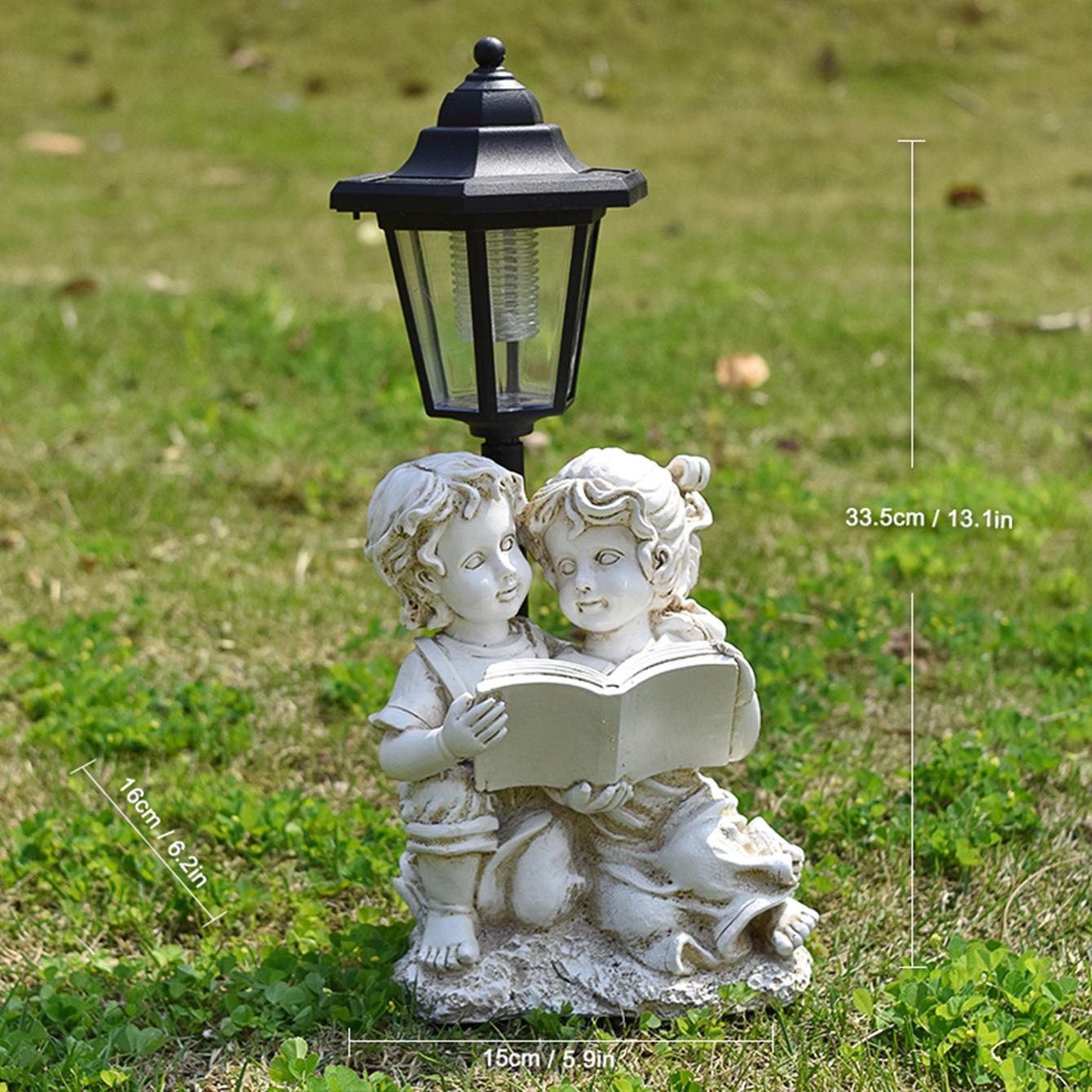 

JYL TS/050,Resin Reading Boy and Girl Solar Outdoor Light Statue for Garden Landscape Figurine Decor One Size cg красный