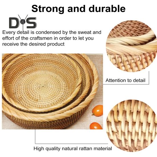 Oppbevaringskurv i rotting Rund serveringskurver til stue Håndvevd fruktskål Brødkurv til kjøkkenbenk