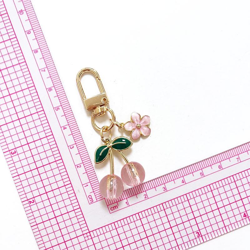 3D Cherry & Blossom Keychain Pendant - Alloy Jewelry Accessory