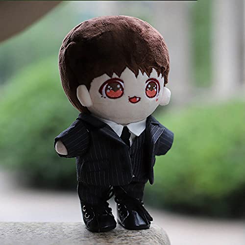 niannyyhouse 15cm Doll Clothes, Cotton Doll Clothes Suit, Jacket, Dress Shirt, Vest, Tie, and Pants, 5-Piece Set, Striped, for Plush Dolls (15cm, Blac