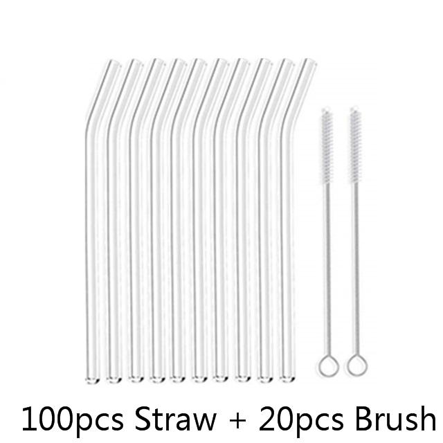 100Pcs Reusable Drinking Glass Straws 20cmx8 mm For Smoothies, Tea, Juice --10Pack With 20Pcs Cleaning Brush Barware