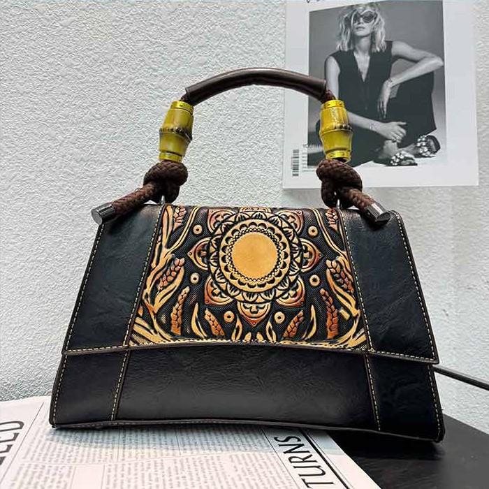 Chinese Style Retro Embossed Large Capacity High Quality Soft Durable Fashion Exquisite Lightweight Commuter Outdoor Beach Shoulder Crossbody Bag