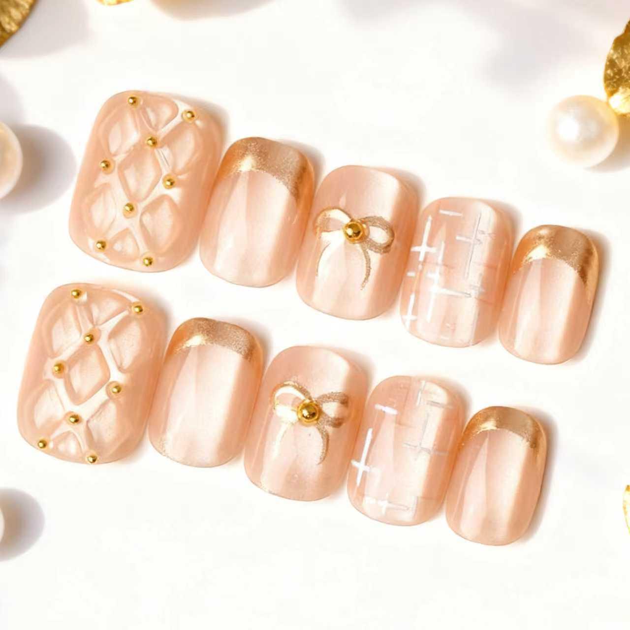 30-Piece Gradient Bow Cat Eye Nail Tips Set - Short, Simple, High-Grade Manicure