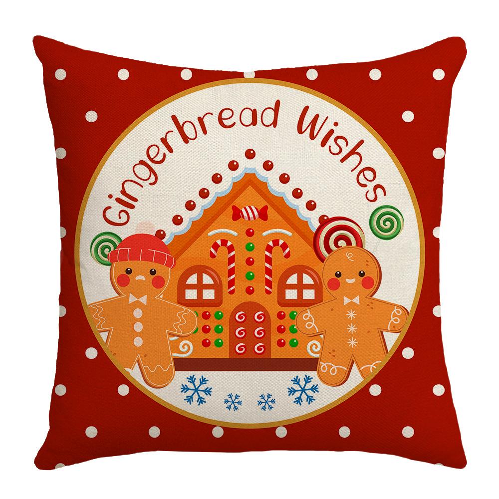 New Winter Christmas Gingerbread Man Printed Pillow Cover Sofa Home Decoration Cushion Cushion Cover