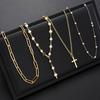 4pcs Vintage Metal Cross Pendant Y-Necklace Set Bohemian Gold Color Pearl Necklaces For Women Daily Vacation Dating Wear Jewelry