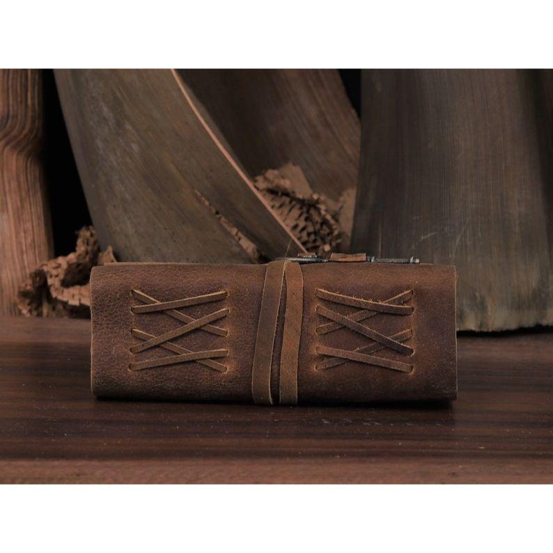 Deník Starožitný, ručně vyrobený, kožený vázaný žurnál s okrajem Papír 7, Hnědý kožený žurnál, Kožený diář - Zápisník