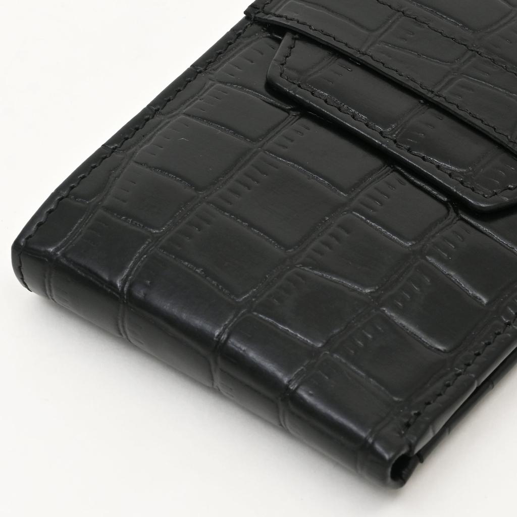 Men's Leather Wallet 3B Scrblk -Premium Black Croc Look Napa Leather Wallet with Coin Pocket & 6 Card Slots - Luxury Slim Bifold Design