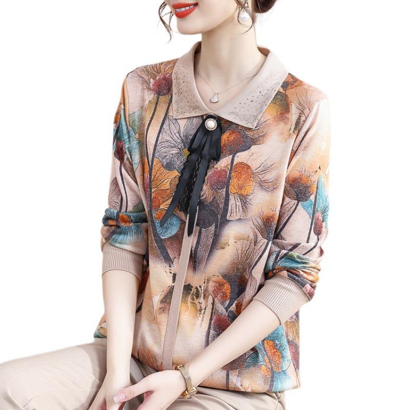 Early autumn fashion grandma top medium mother autumn new long-sleeved sweater thin middle-aged and elderly knitted sweater women