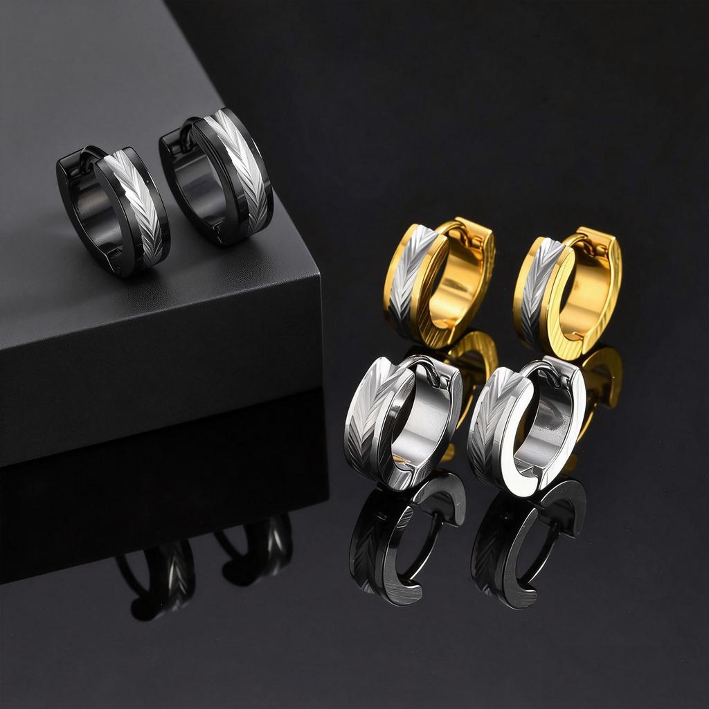 Punk Stainless Steel Huggie Earrings for Men, Fashion Unique Small Hoop Earrings, Waterproof Hypoallergenic Jewelry