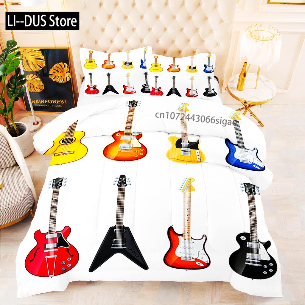 Juego de Cama de Guitarra Clásica 3D Guitarra Eléctrica Música Punk Rock Juego de Funda Nórdica Funda de Edredón Tamaño Queen Para Niños Niños Hombre Joven