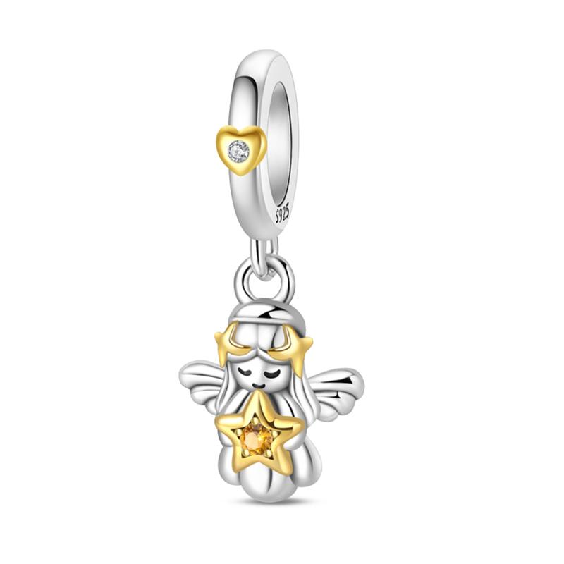 925 Silver Guardian Angel Charms Beads Angel Wings Drunk Angel DIY Bracelet Jewelry Gift for Birthday Lucky