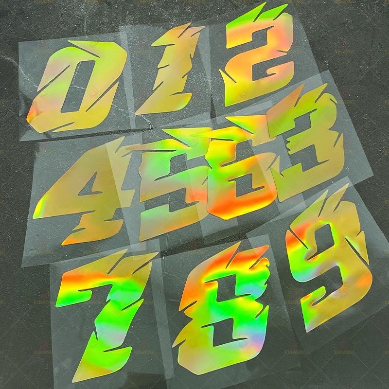 1pc Gold Laser Motorcycle Number Sticker Waterproof for Refit Motorcycle Helmet Fairing Car Window Bicycle Universal Vinyl Decal