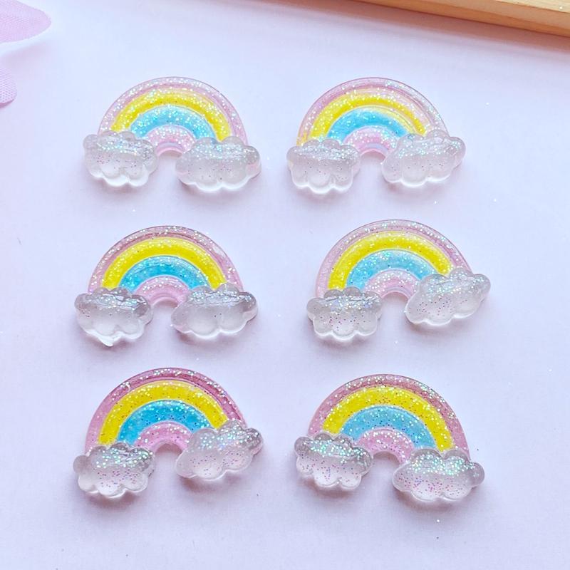 10Pcs New Cute Resin Mini Shining Rainbow Flat back Cabochon Scrapbook Kawaii DIY Embellishments Accessories