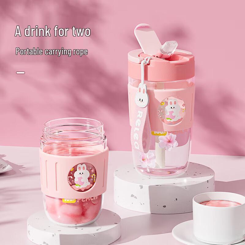 RELEA Glass Water Bottle & Coffee Cup with Straw