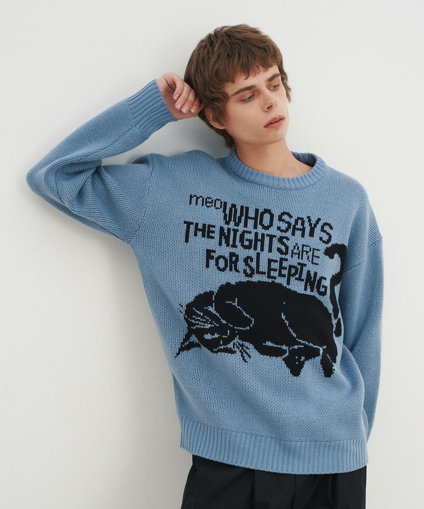 BLOND9 Soft Cat Jacquard Round Knit_Ellisblue