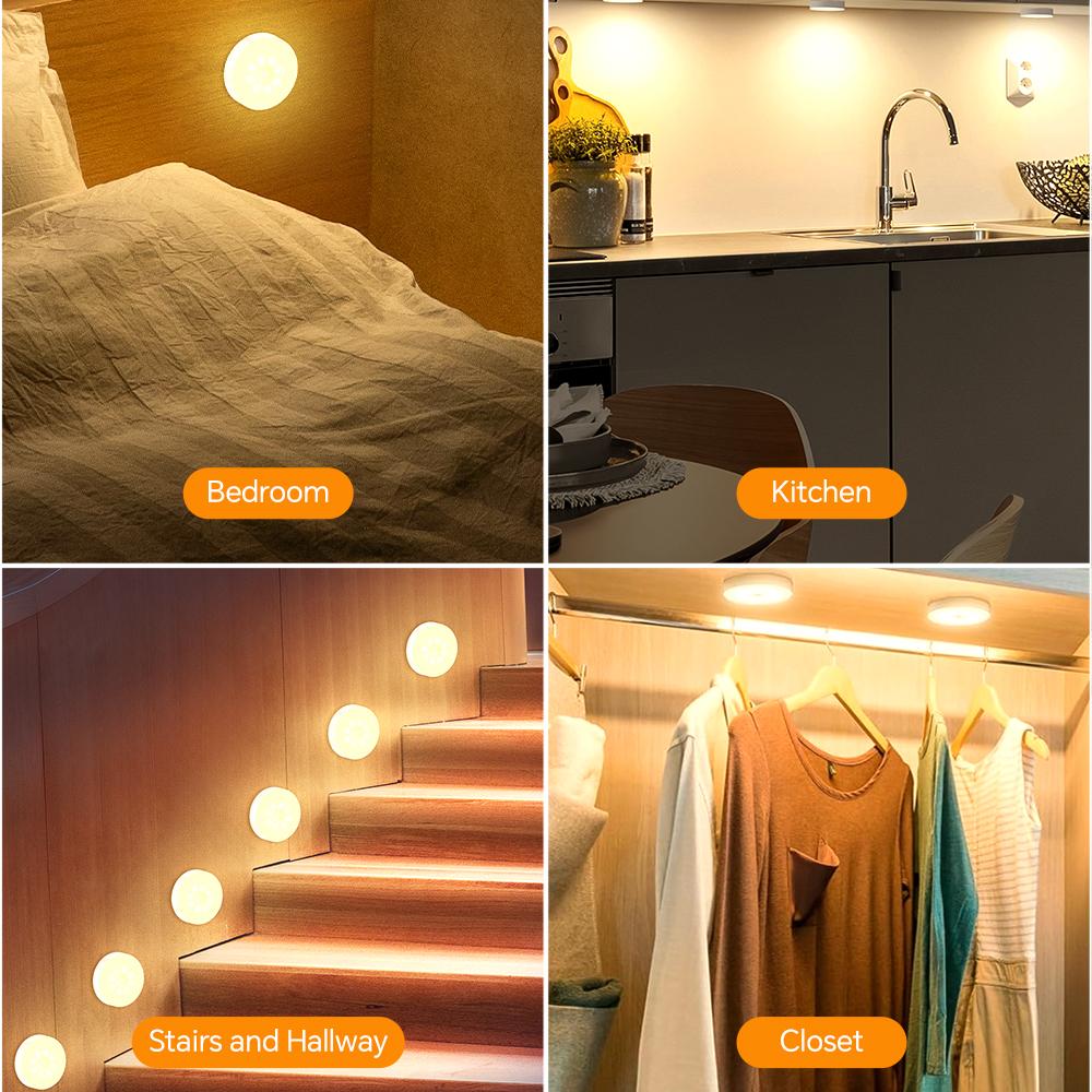 1-3-6 Pcs LED Closet Light, Rechargeable Step Puck Lamp with 3 Light Color Modes, Dimmable Night Light for Kitchen Bedroom Stair