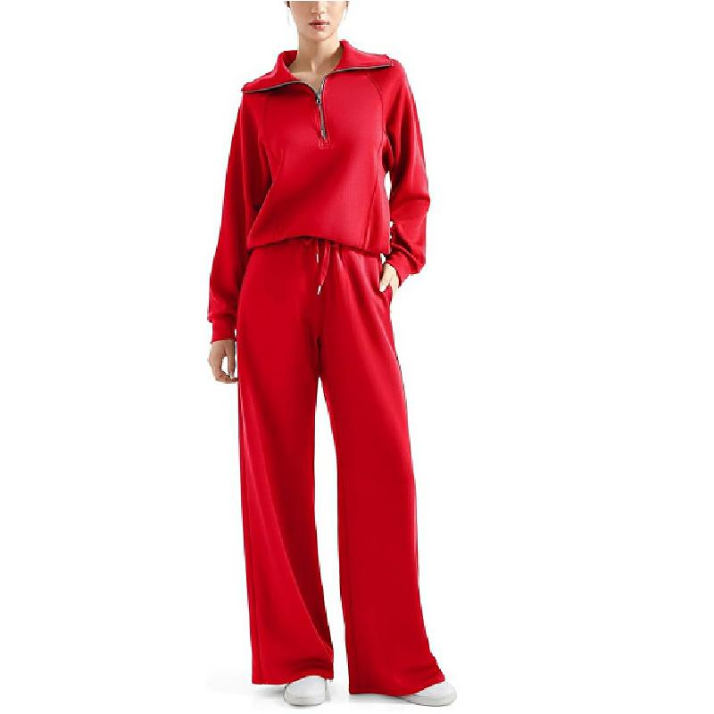 Autumn Fashion Casual Sports Set: Zippered Long-Sleeve Women's Sweatshirt and Wide-Leg Pants Two-Piece Set
