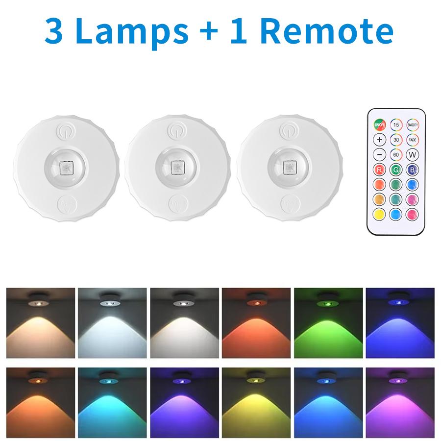 1-4 Pack RGB Led Night Light with Remote Control Rechargeable Under Cabinet Light Spotlight for Display Closet Wireless Dimmabl