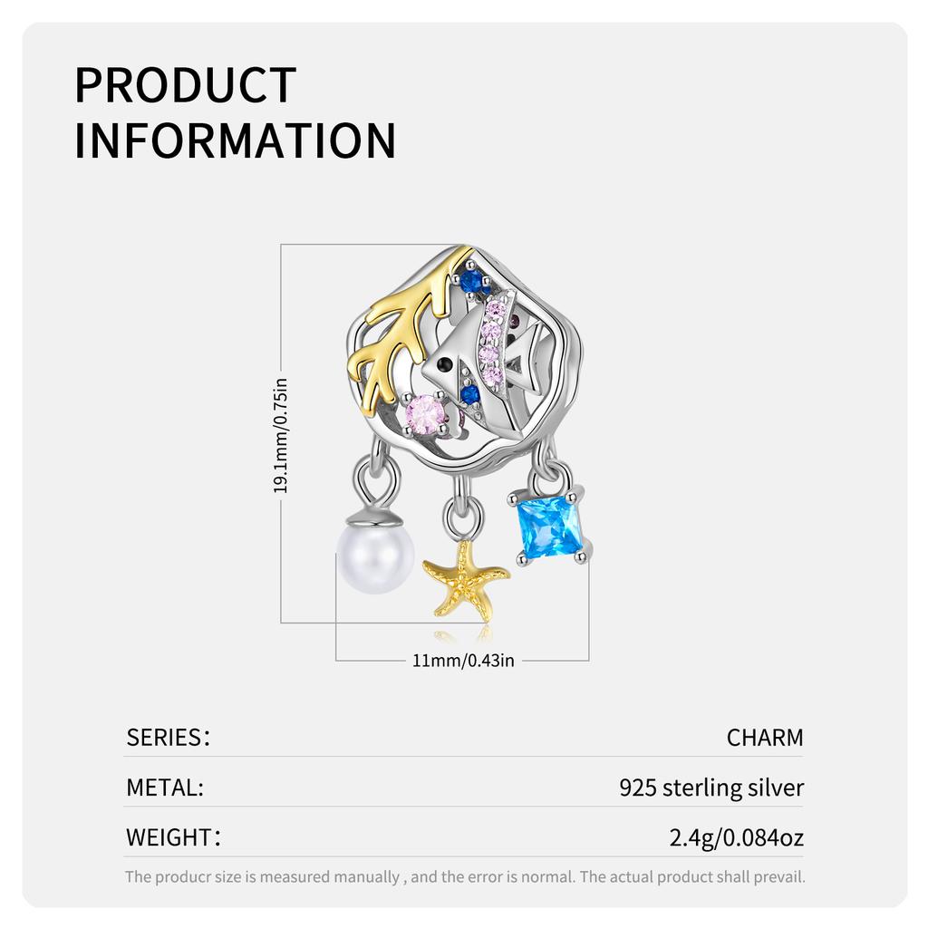 Autentic argint 925, Blue Sea World, inimă de sirenă, colecție de delfini, brelocuri, pandantiv dragoste, potrivite pentru margele de brățară.