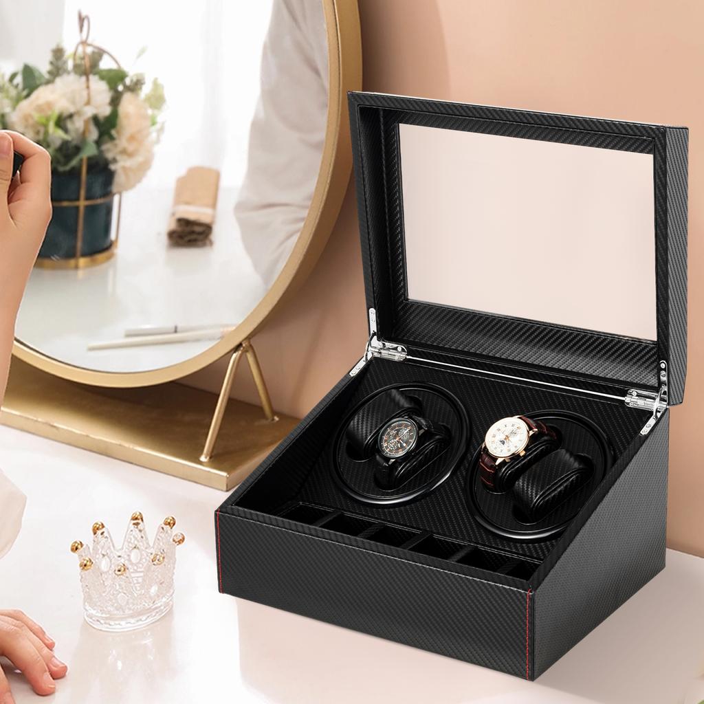 Watch Winder Box w/Silent Bidirectional Motor,4 Rotating +6 Storage Compartments,10dB Quiet Automatic Watch Winder for Men/Women