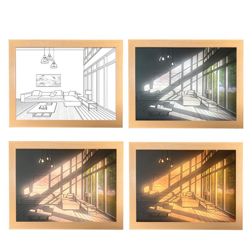 INS Deco Led Light Painting USB Plug Dimming Wall Artwork Table Lamp Gift Indoor Sunlight Window Wooden Photo Night Luminous