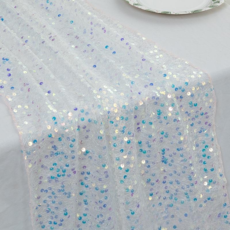 Mermaid Glitter Sequin Table Runner, Sparkly Tulle Tablecloth for Wedding Birthday Party Decoration