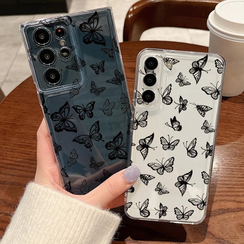 Simple Butterfly Pattern Phone Case For Samsung Galaxy S26 S25 S24 S23 Ultra S22 Plus S24 S21 FE S25 Edge Transparent Soft Cover