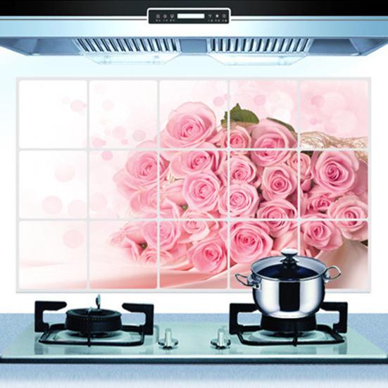 Oil-proof Kitchen Wall Sticker Rose Tulip Flower Dolphin Dandelion Self-adhesive Waterproof