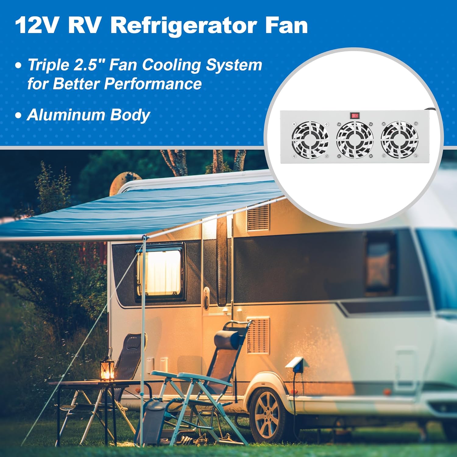 

12V RV Refrigerator Fan, Ultra Quiet Refrigerator Evaporator Fin Fan with Three 2.5 Powered Fans, 4200 RPM Prevent Frost/Ice Buildup, Keeps Food