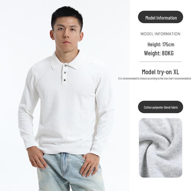 Herbst Winter High-End Herren Poloshirt Pullover mit Kragen - Mittelalter Business Stil, Warme Strickware mit langen Ärmeln.