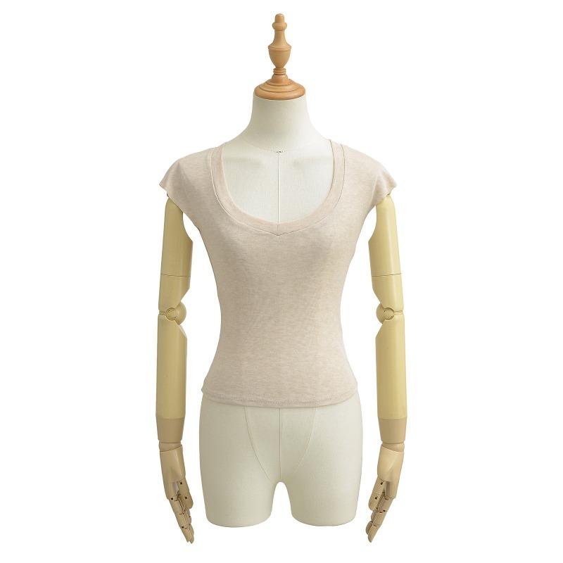 Summer new Spice Girl thin micro-transparent V-neck tencel short-sleeved top women's short slim-fitting waist T-shirt bottoming shirt