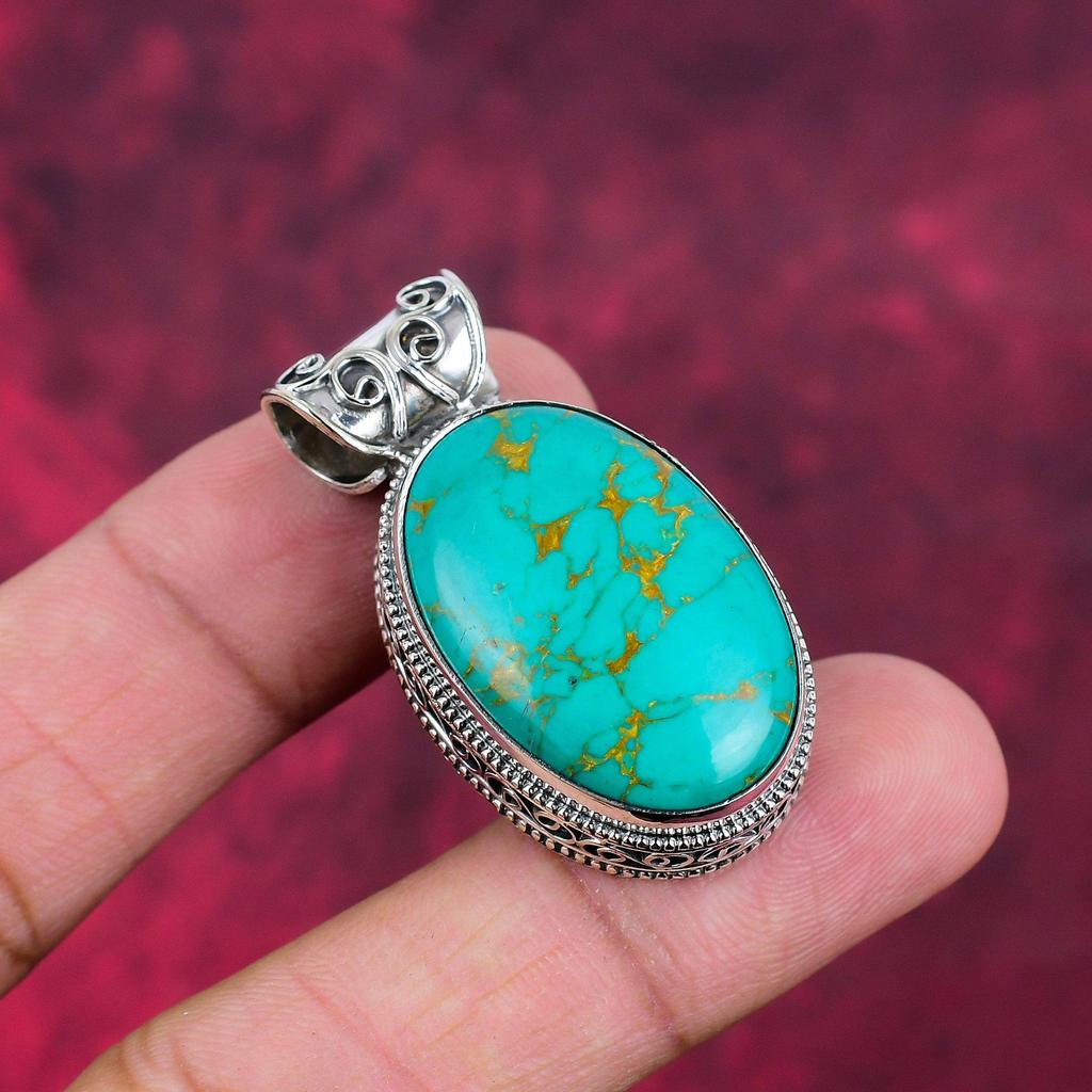 Arizona Turquoise Gemstone Pendant, 925 Solid Sterling Silver Pendant Jewelry, Handmade Antique Jewelry Gift For Mother