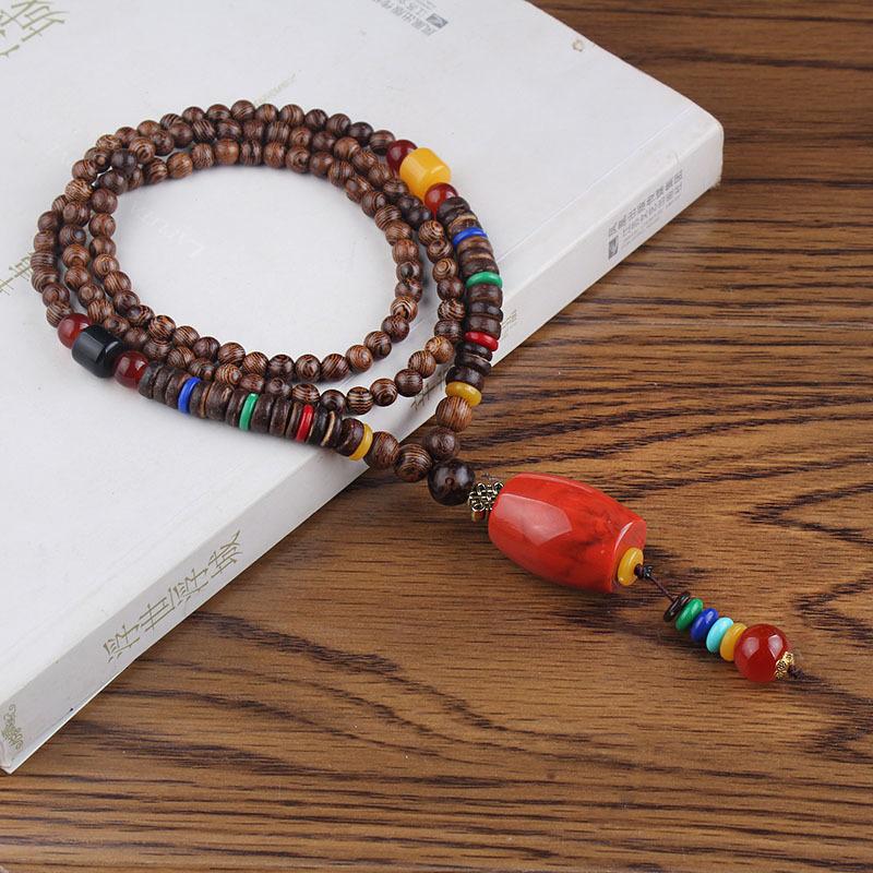 BLINGBAY Women's Pendant New Ethnic Style Necklace Vintage Wood Bead Sweater Chain Long Bodhi Pendant Girls Party Jewelry Gifts