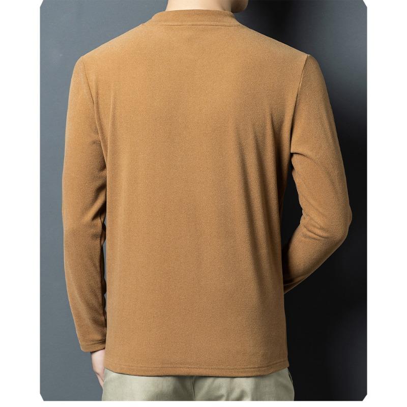 Spring Autumn Stand Collar Casual Fashion Bottomed T-shirt Male Long Sleeve Solid Color Tee Pullover Top Men