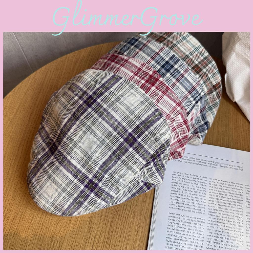 Summer Grid Women Beret Hat Short Brim Cotton Blend Material Sun Block Sunlight