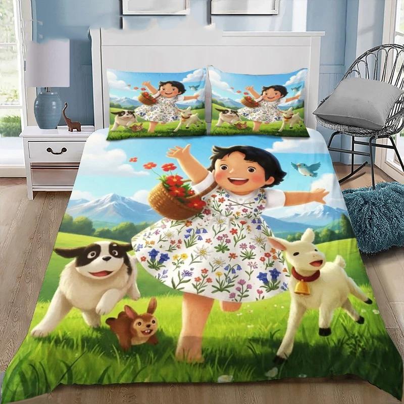 Heidi Mädchen der Alpen Druck Bettwäsche Set Bettbezug Set Kinder Bettwäsche Set mit Kissenbezügen Weiche Mikrofaser Heimdekoration Geschenk