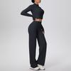 New Cross-border Solid Color Zip Jacket & Wide Leg Yoga Suit - Two-piece Fitness Set