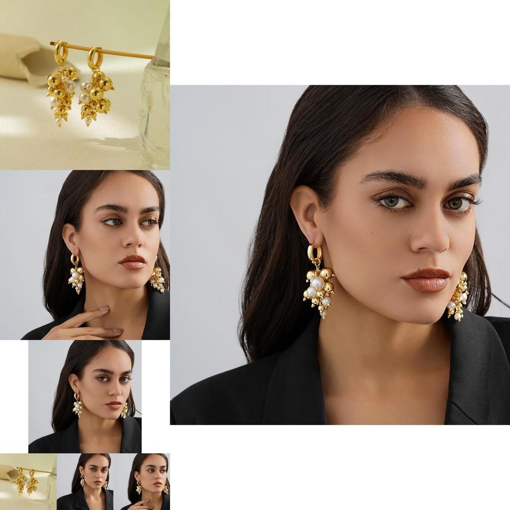 Elegant Gold Alloy Geometric Pearl Drop Earrings Trendy Irregular Design