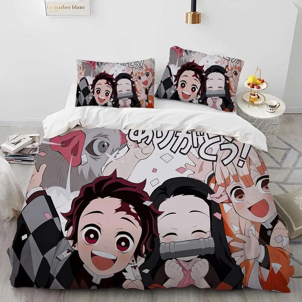Demon Slayer Bedding Set Kamado Nezuko Duvet Cover Pillowcase King Queen Full Single Size Boys Teen Gift Anime Bed Linen