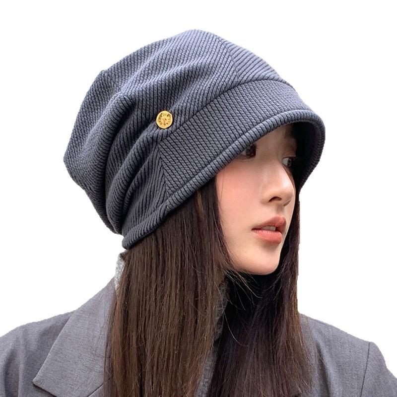 Autumn and Winter Retro Korean Version of Cold Hat Big Head Circumference Showing Face Small Bag Head Hat Casual Versatile Hat Women's Warm Pile Hat