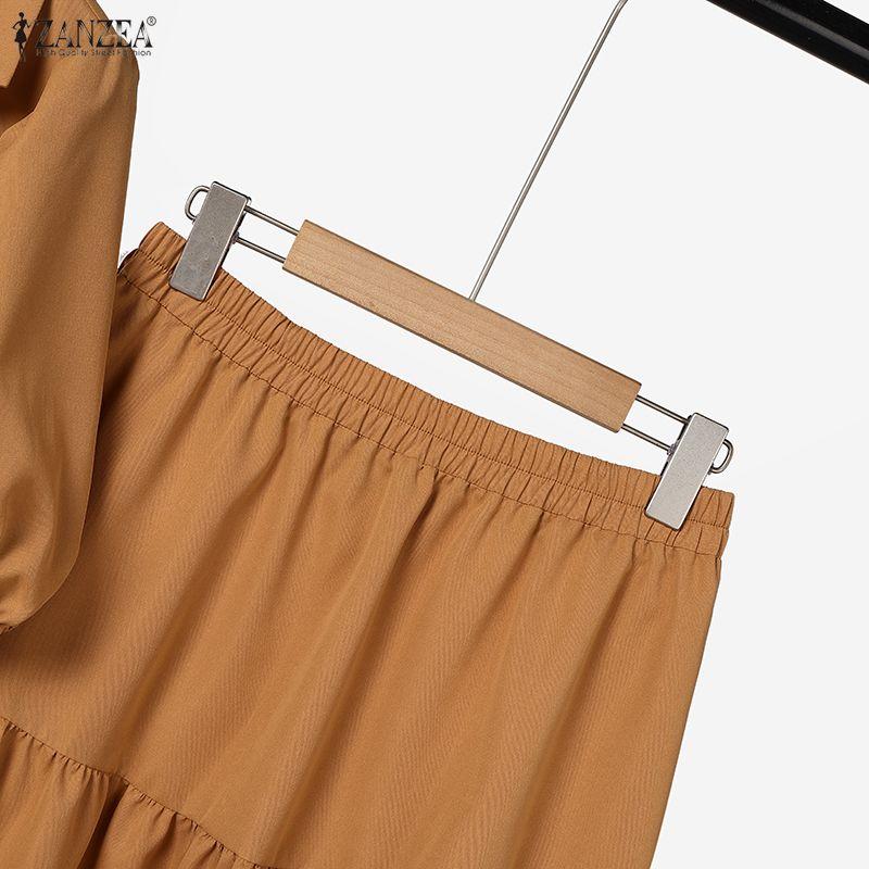 ZANZEA Women Short Sleeve Blouse and Long Skirt Casual Two Piece Suit Sets