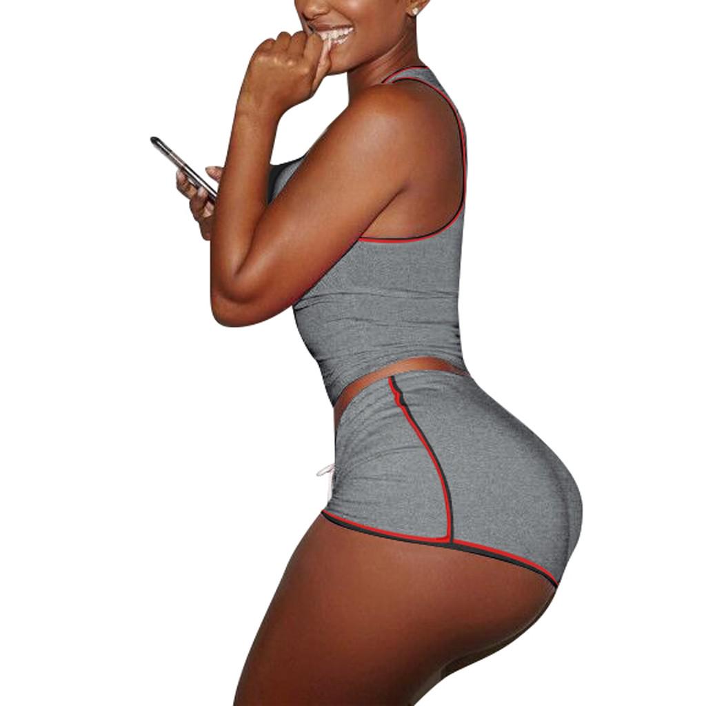 Women Sleeveless Split 2 Piece Set Casual Short Pants Casual Outfit Sportswear