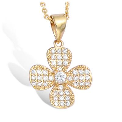 [L1791] - White Gold 'Clover' Gold Plated Pendant - 15x15 Mm
