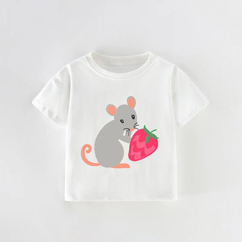 European Style Girls' Summer T-Shirt: Cartoon Print, Round Neck, Short Sleeve for Kids and Toddlers
