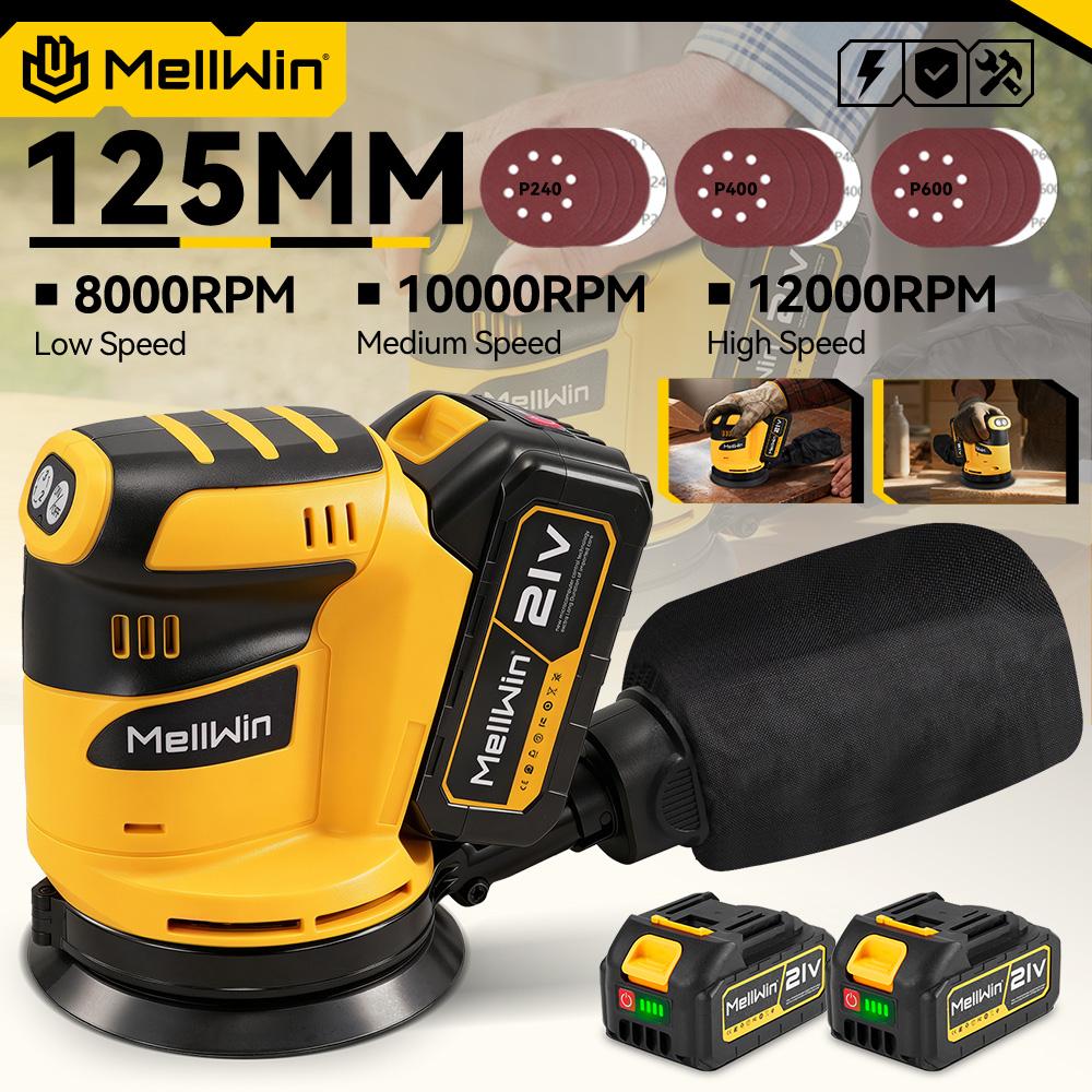 MELLWIN Cordless Electric Sander 3Speed Adjustable Orbital Sanding Polishing Machine Woodworking Tool For Makita 18VBattery Pin