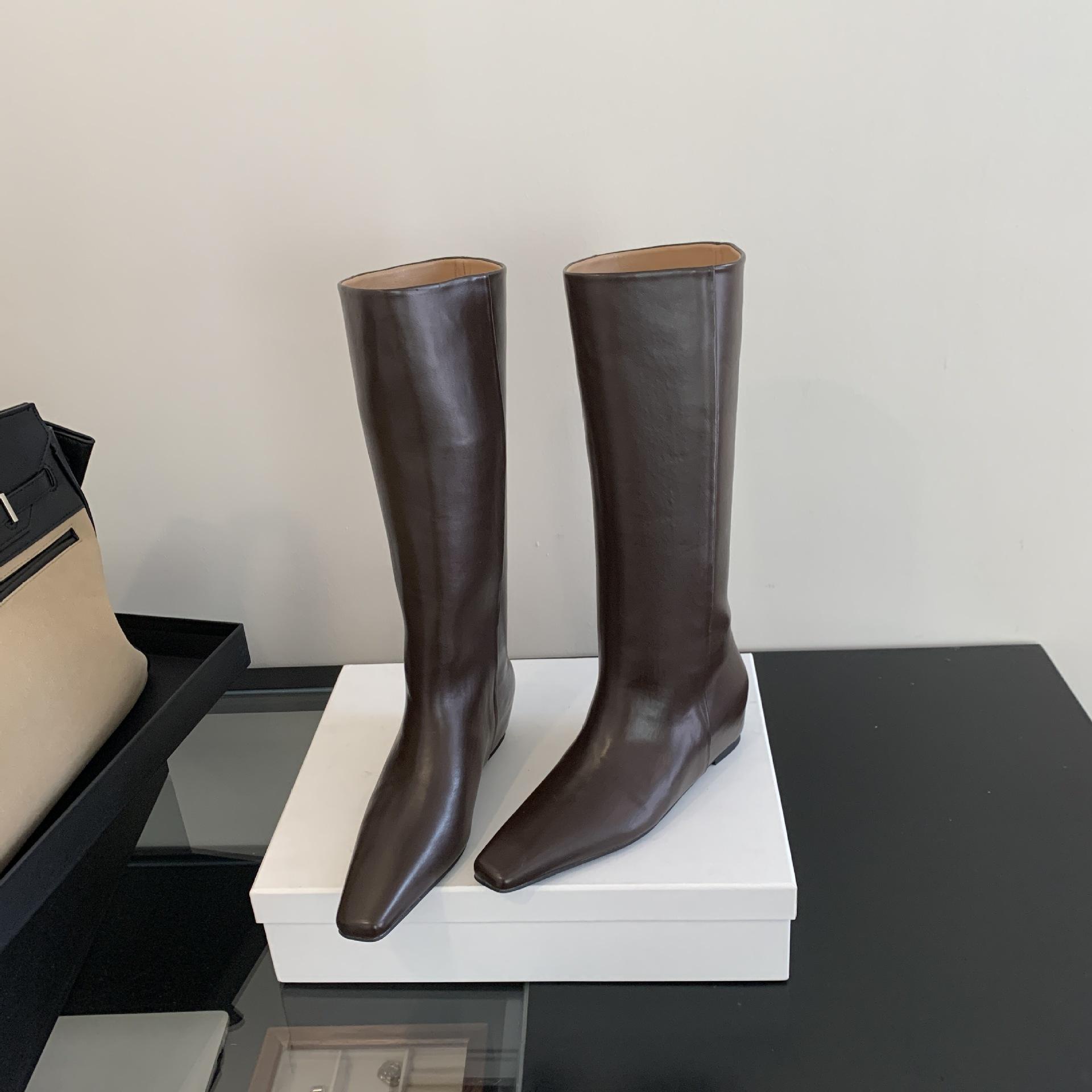 

2025 autumn and winter slope heel boots women s knee high boots one pedal straight knight boots 40 коричневый