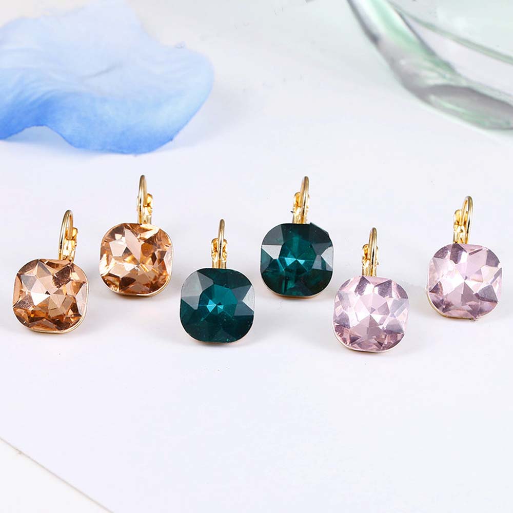 Girls Square Crystal Rhinestone Women 6 Colors Fashion Drop Earrings Ear Studs Wedding Jewelry
